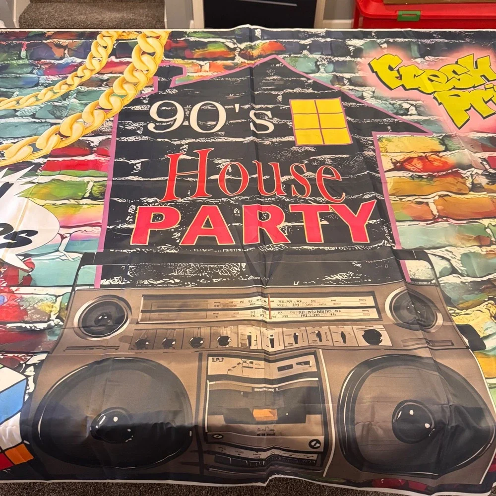90s House Party Backdrop Fresh Prince MTV Raps Retro Birthday Banner Decor